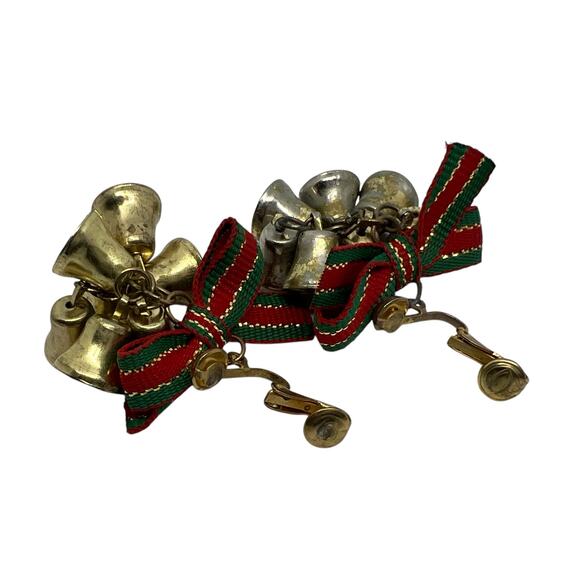 Vintage Christmas Jingle Bell Clip On Earrings Holiday Festive Bow Dangle Retro - Picture 11 of 11
